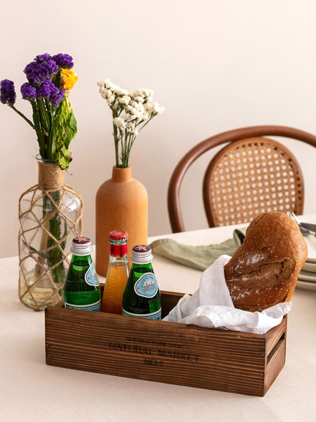 Karışık Yazı Baskılı Ahşap Organizer Kutu 33x11x9 cm