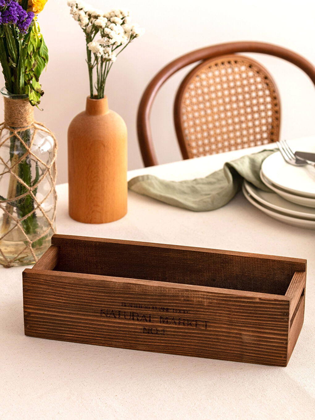 Karışık Yazı Baskılı Ahşap Organizer Kutu 33x11x9 cm-1