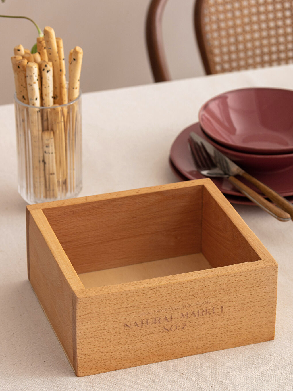 صندوق منظم خشبي مطبوع بنص 20 سم-1