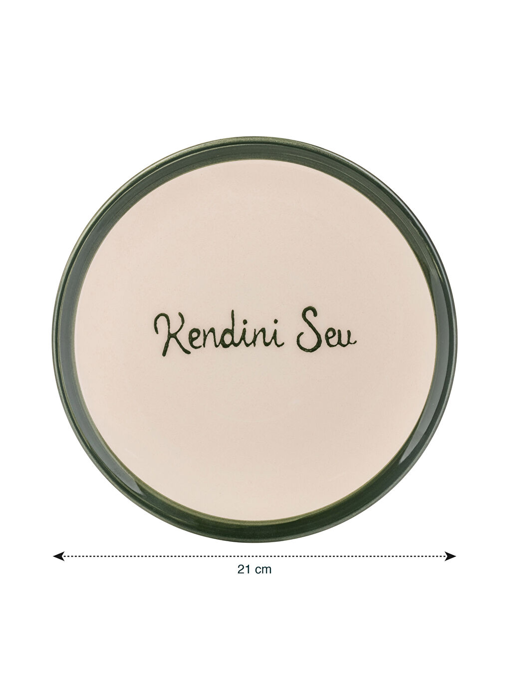 Yeşil Yazı Baskılı Seramik Pasta Tabağı 21 cm-3