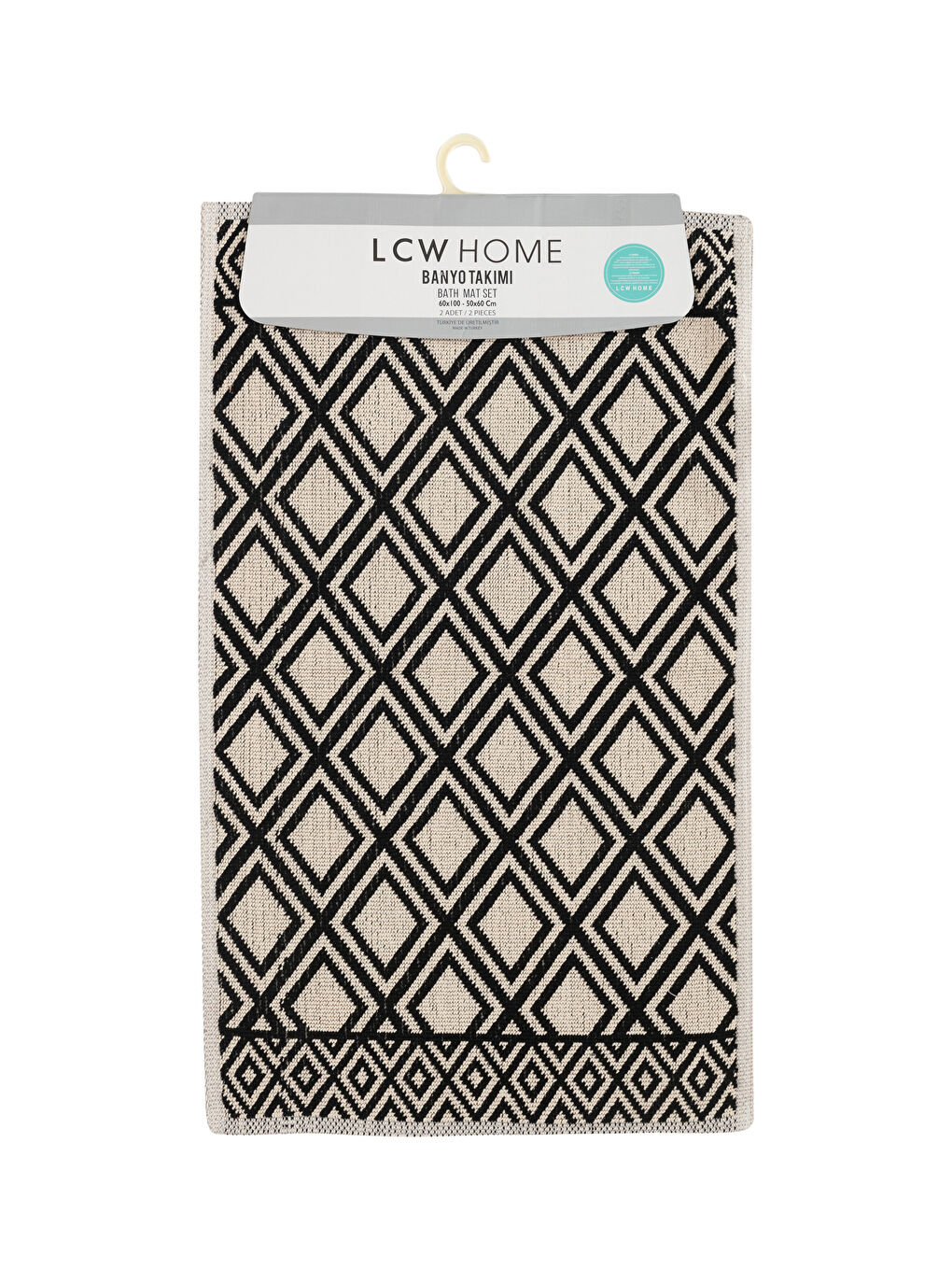 Ekru Geometrik Desenli Banyo Paspası 2'li-3