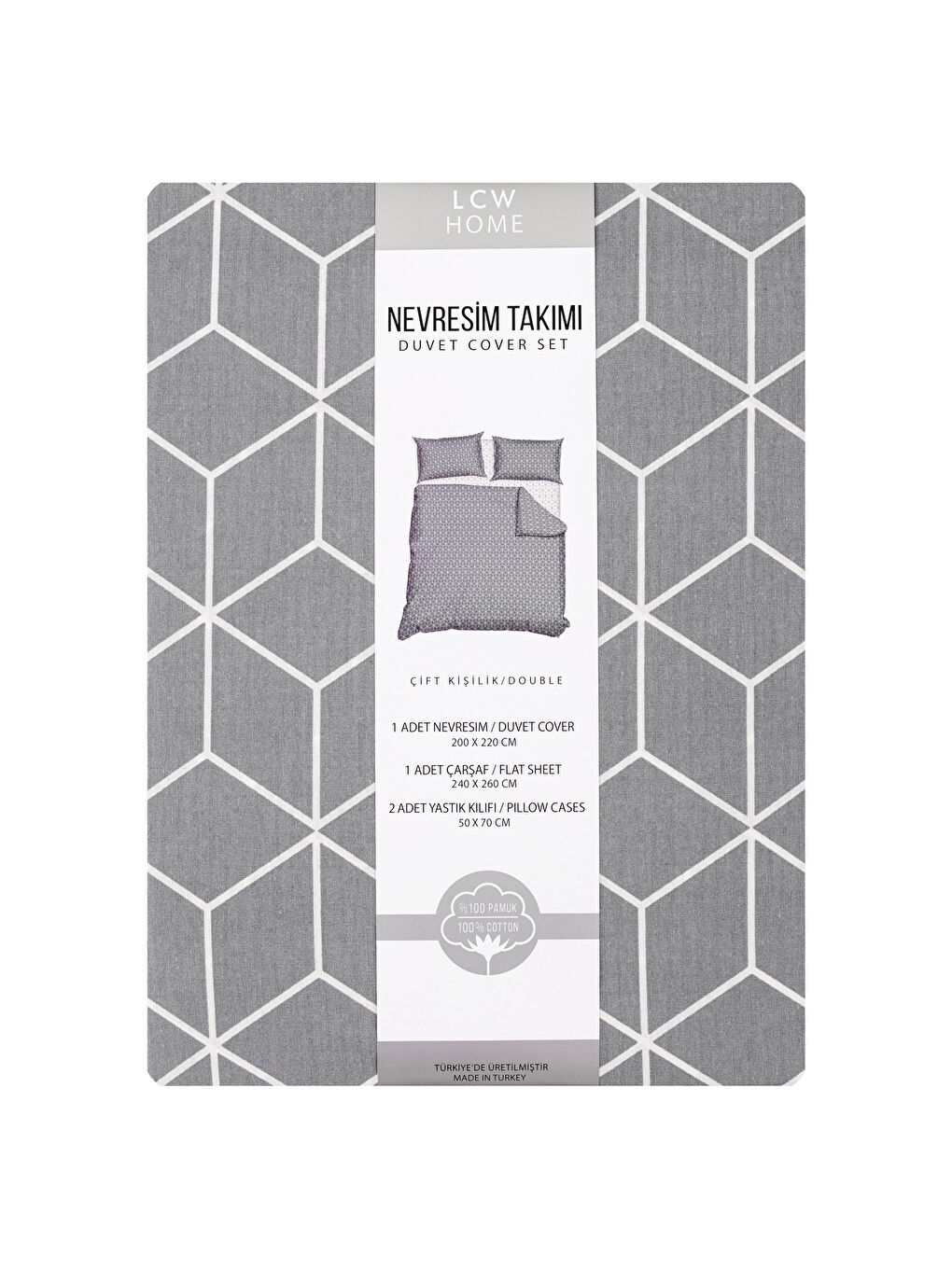 Gri Desenli Pamuklu Çift Kişilik Nevresim Takımı-7