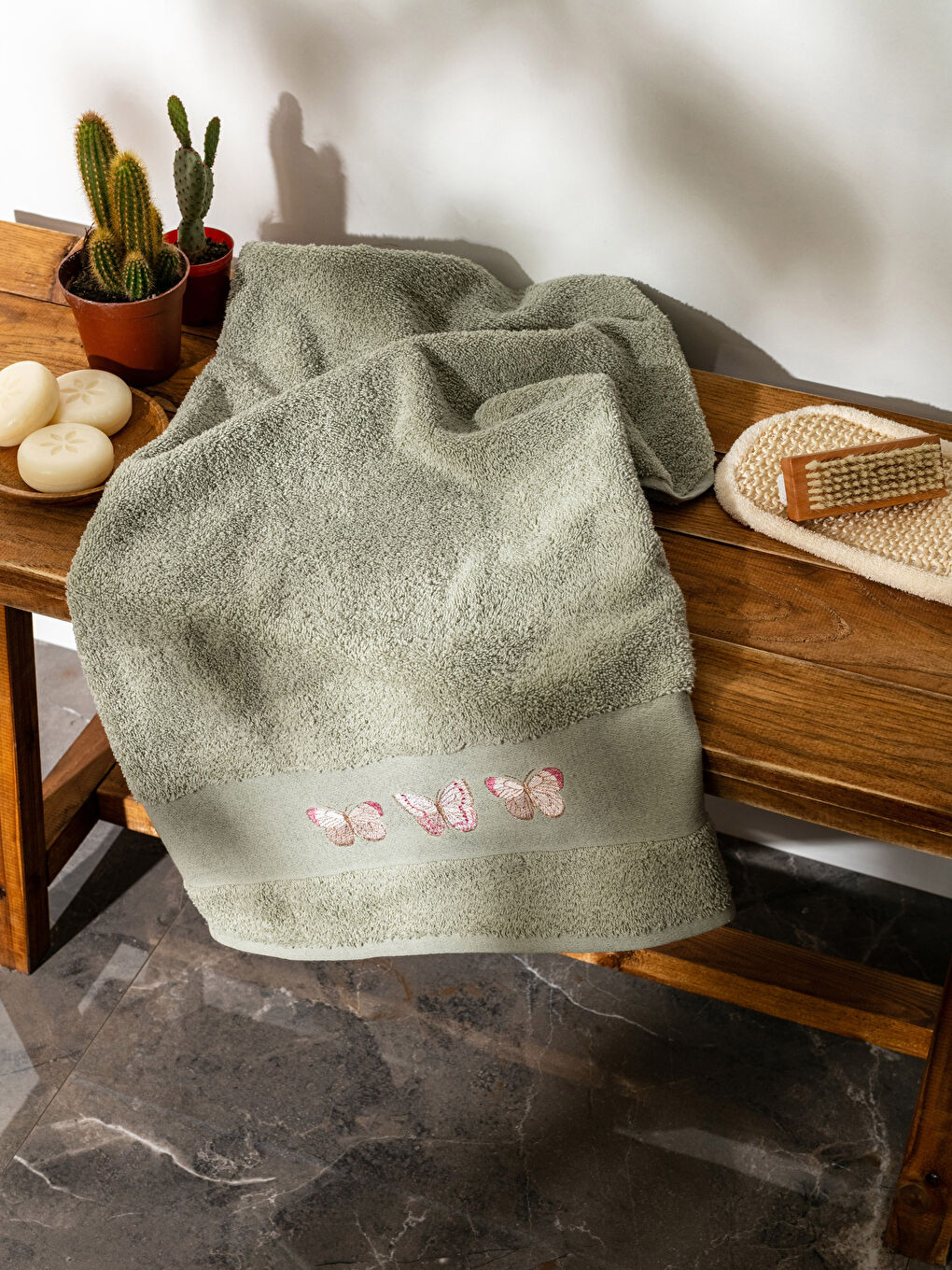 Butterfly Embroidered Cotton Face Towel 50x80 cm