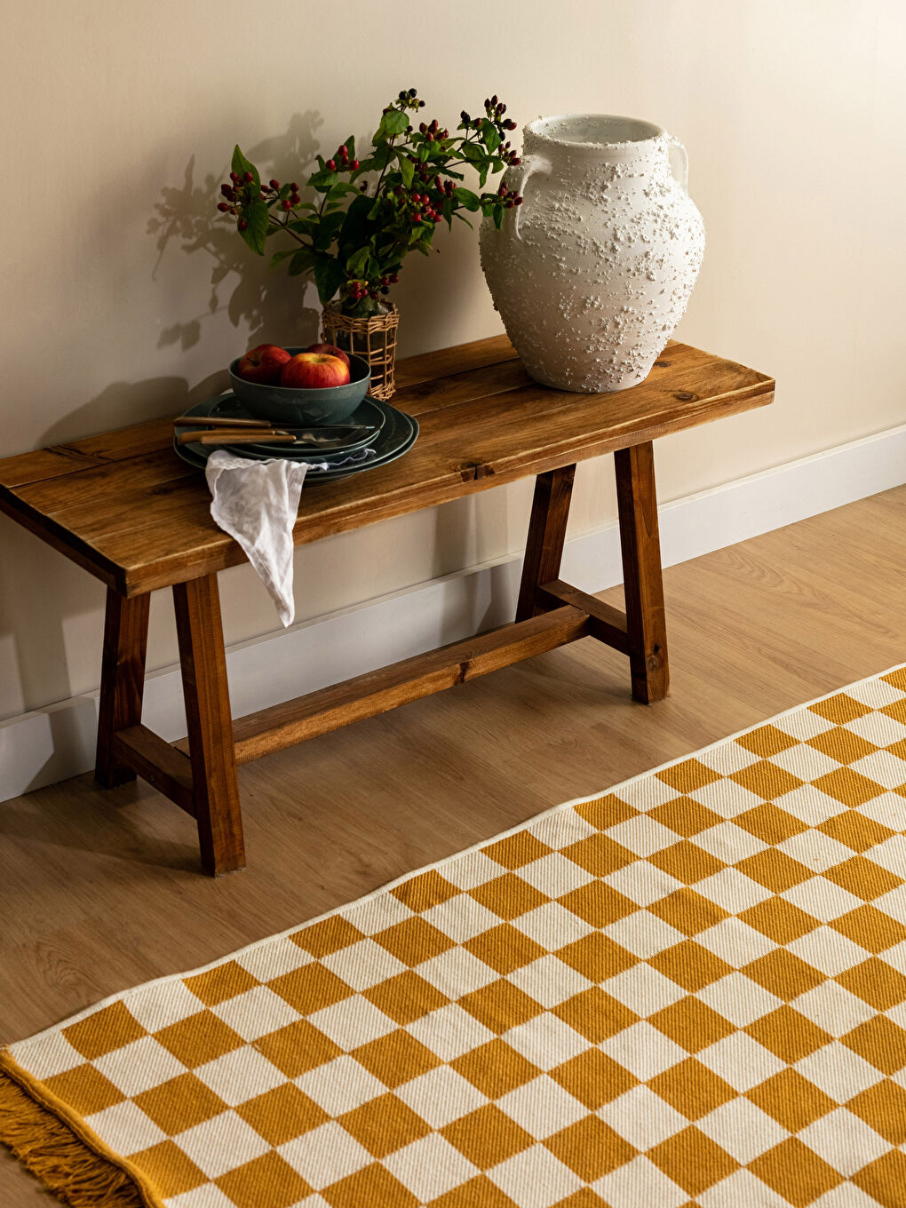 Checker Patterned Double Sided Tasseled Rug 80x150 Cm-1
