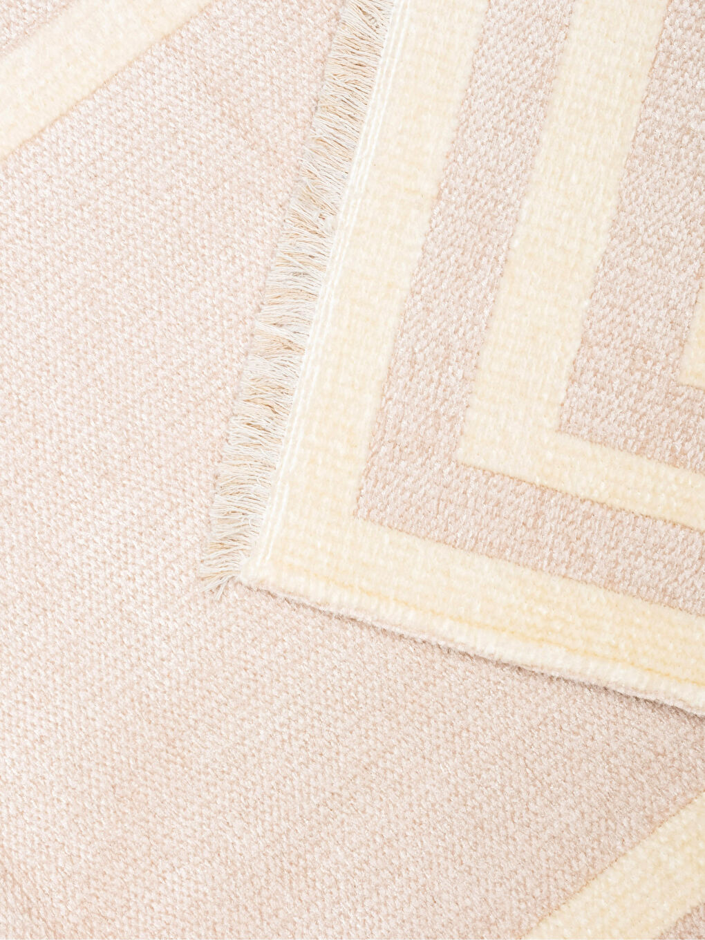 Ekru Saçak Detaylı Desenli Çift Taraflı Halı 80x200 cm-2