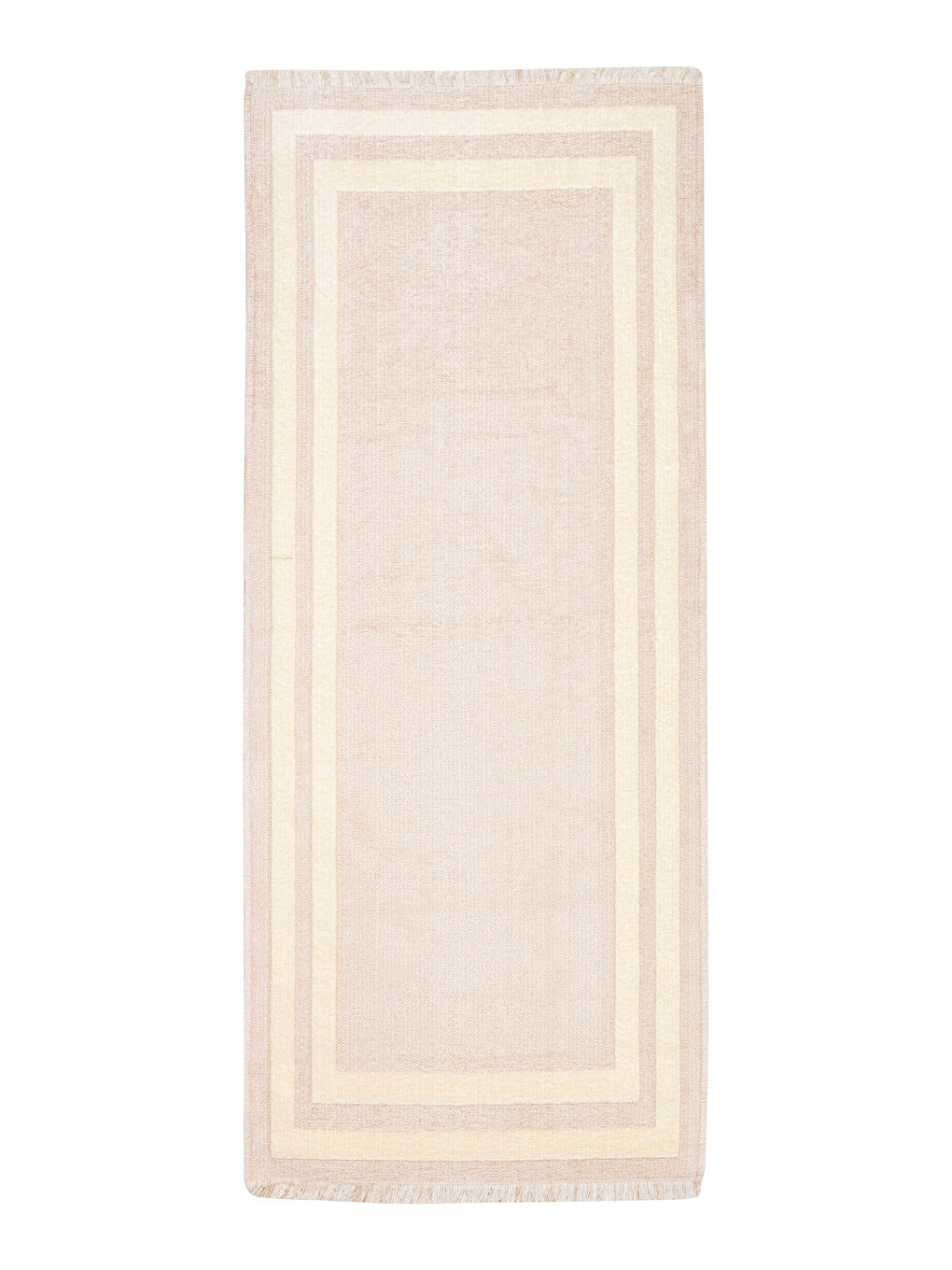 Ekru Saçak Detaylı Desenli Çift Taraflı Halı 80x200 cm-5