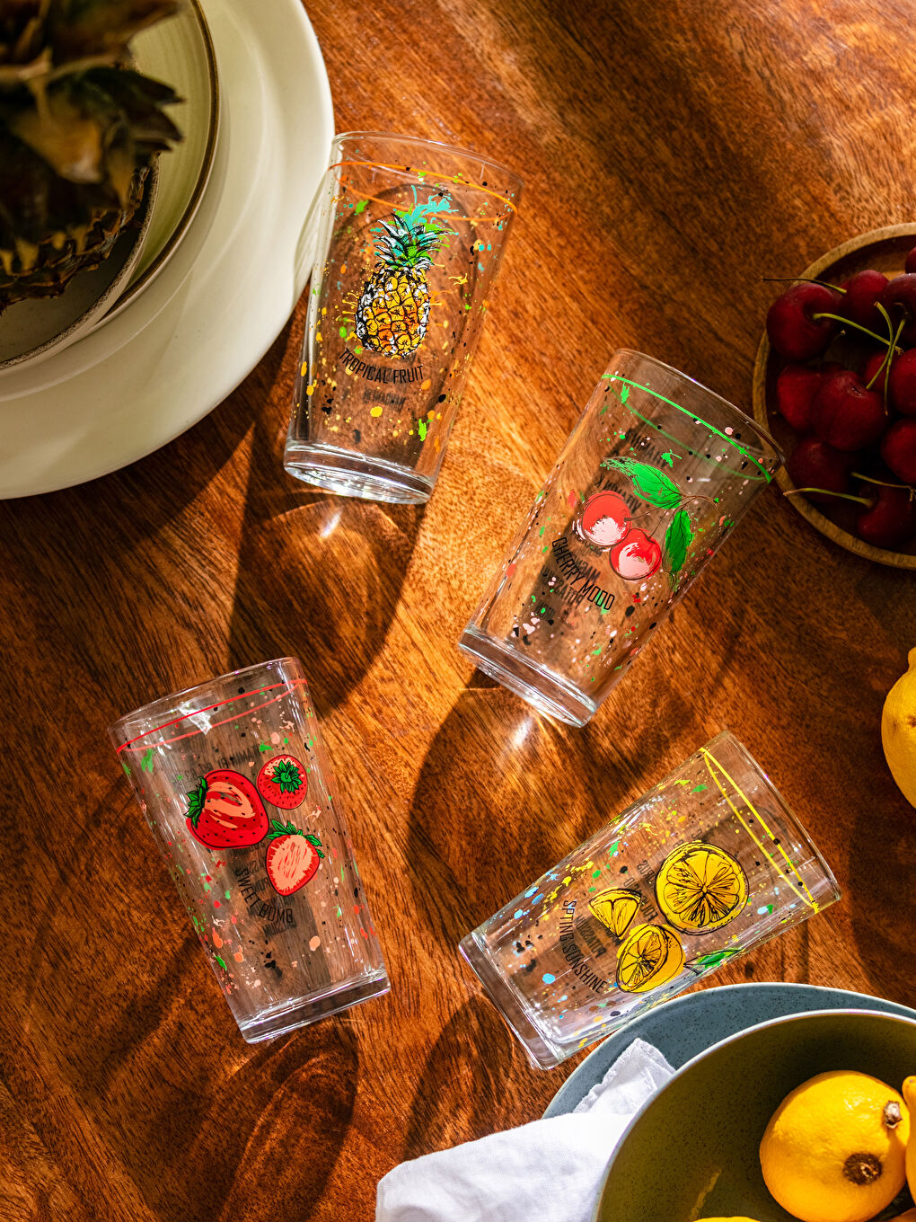 Karışık Meyve Baskılı Cam Bardak 4'lü 285 ml-1