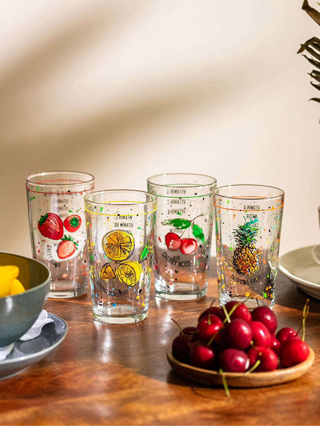 Karışık Meyve Baskılı Cam Bardak 4'lü 285 ml-2