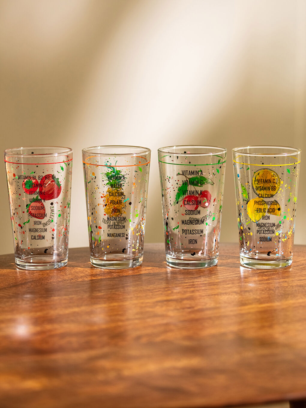 Karışık Meyve Baskılı Cam Bardak 4'lü 285 ml-3