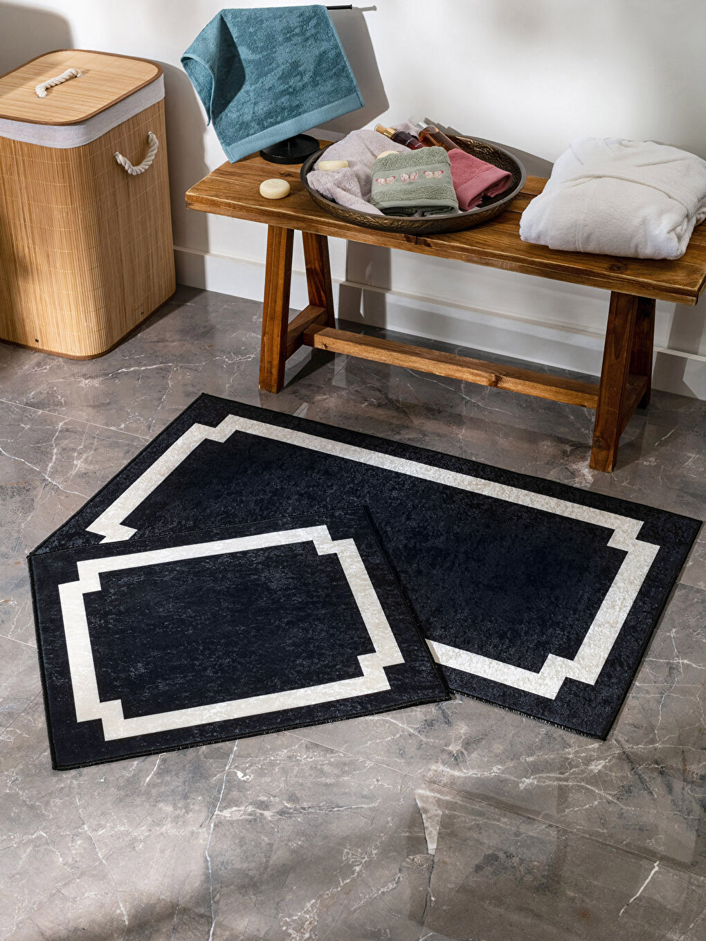 Siyah Desenli Banyo Paspası 2'li