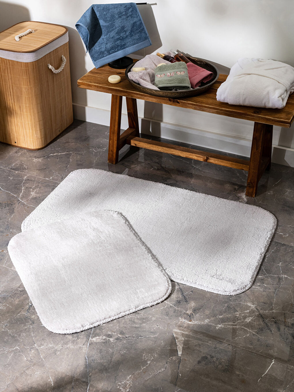 Gri Düz Banyo Paspası 2'li