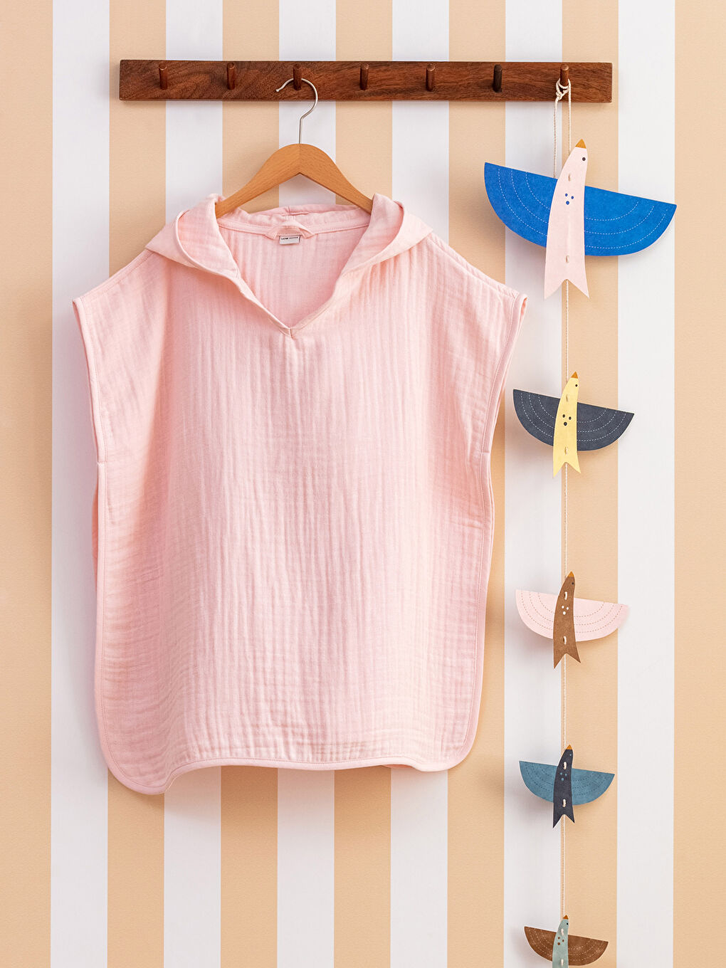 Peignoir Enfant Uni À Capuche En Mousseline De Coton