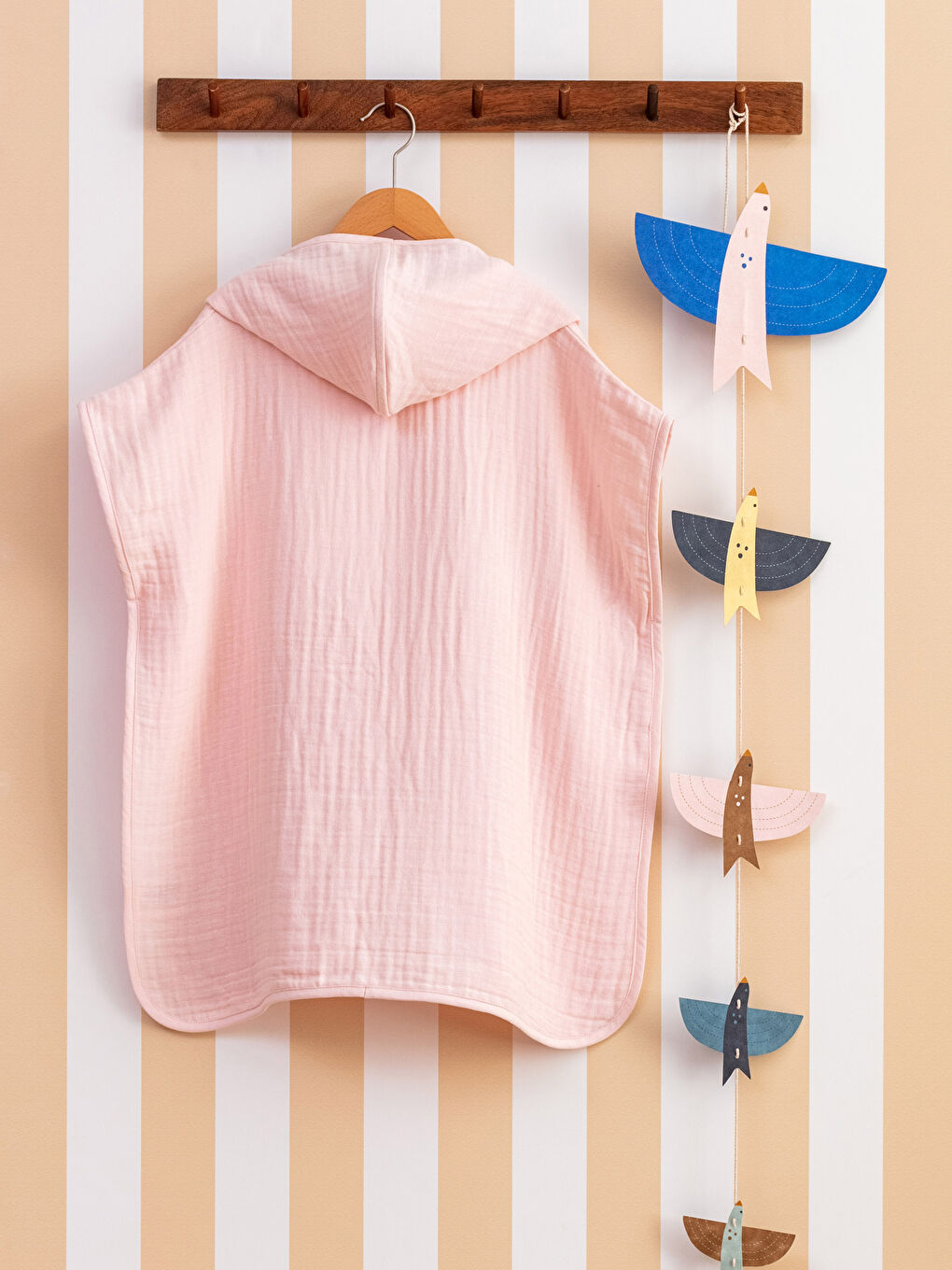 Peignoir Enfant Uni À Capuche En Mousseline De Coton-1