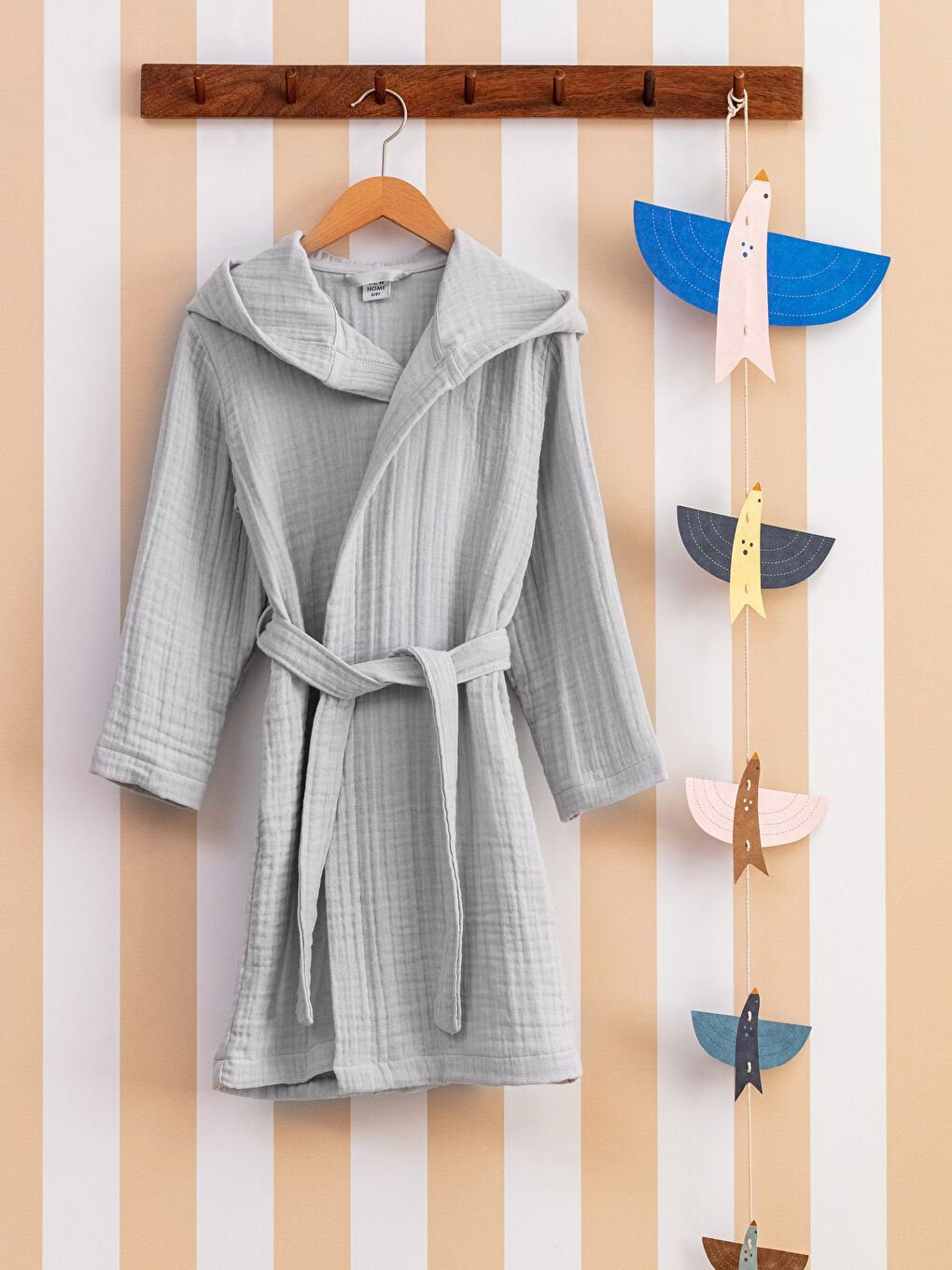 Plain Cotton Hooded Kids Muslin Bathrobe -W2H347Z4-CYS