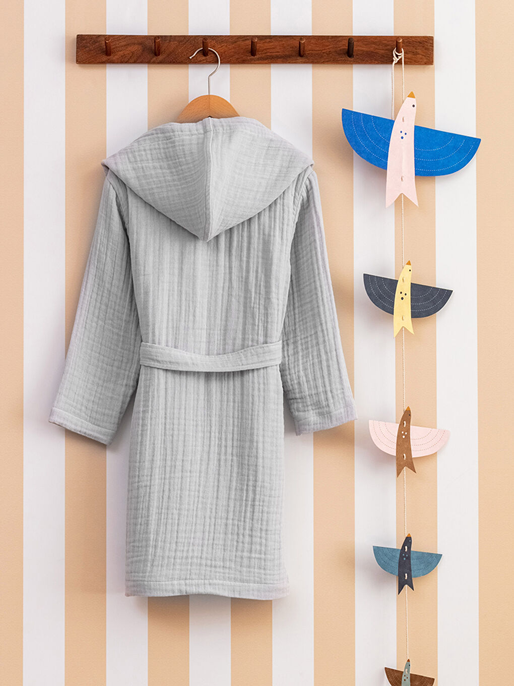 Plain Cotton Hooded Kids Muslin Bathrobe -W2H347Z4-CYS