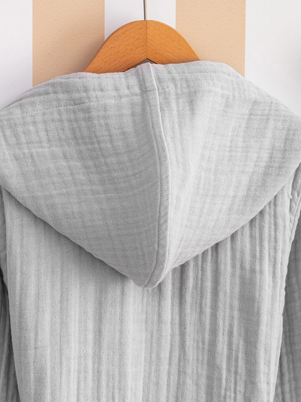 Plain Cotton Hooded Kids Muslin Bathrobe -W2H347Z4-CYS