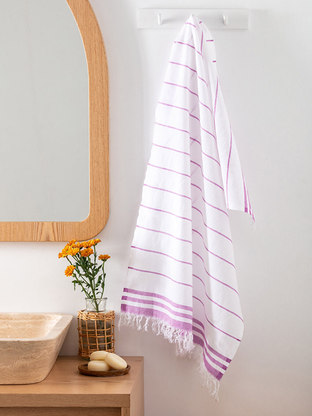 Pembe Çizgili Pamuklu Peştamal 50x100 cm