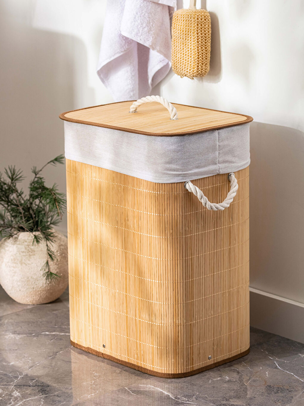 Kahverengi Bambu Çamaşır Sepeti 39x29x56 cm