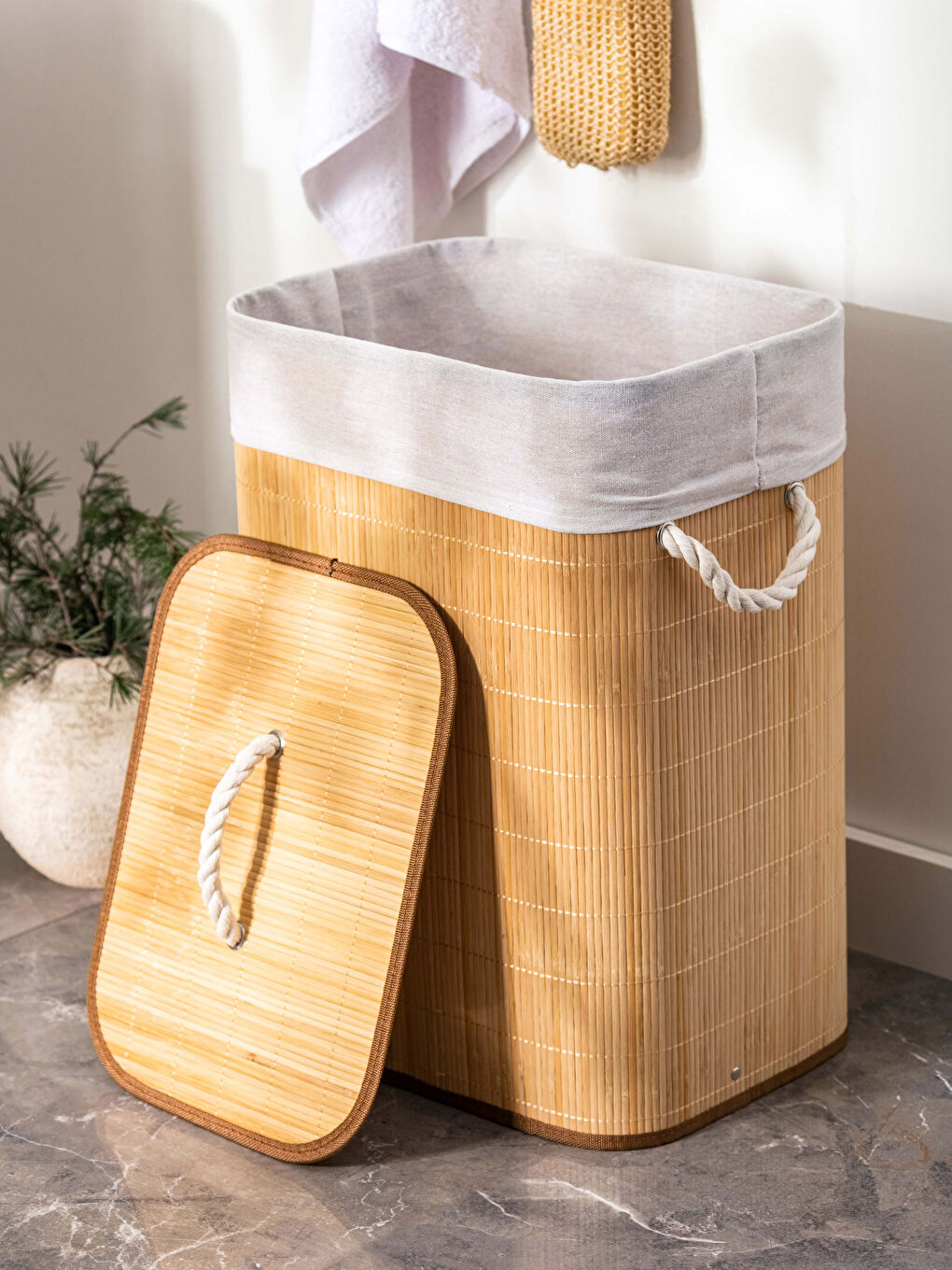 Kahverengi Bambu Çamaşır Sepeti 39x29x56 cm-1