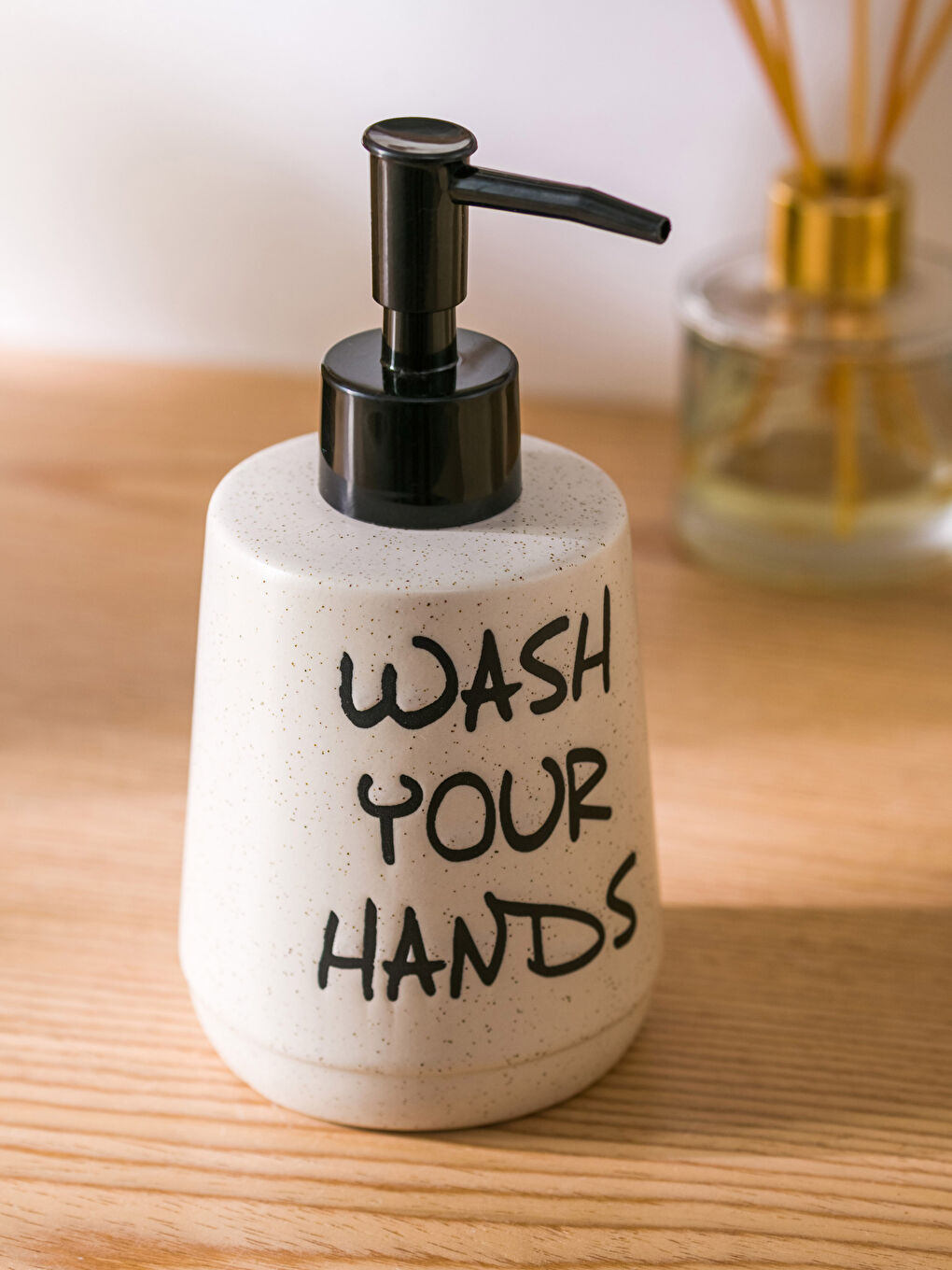 Dozator de săpun lichid din ceramică imprimat cu slogan 8x16 cm-1