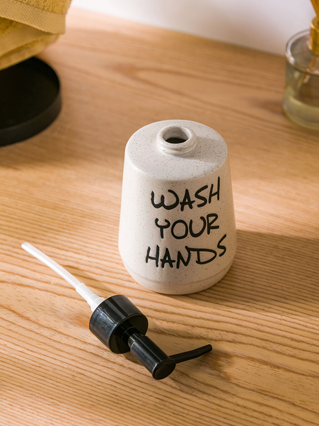 Dozator de săpun lichid din ceramică imprimat cu slogan 8x16 cm-2