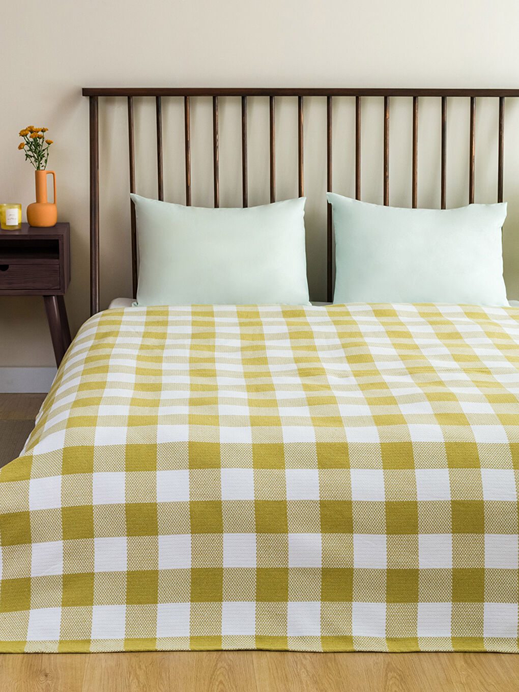 Yeşil Ekose Desenli Çift Kişilik Pike 200x220 cm