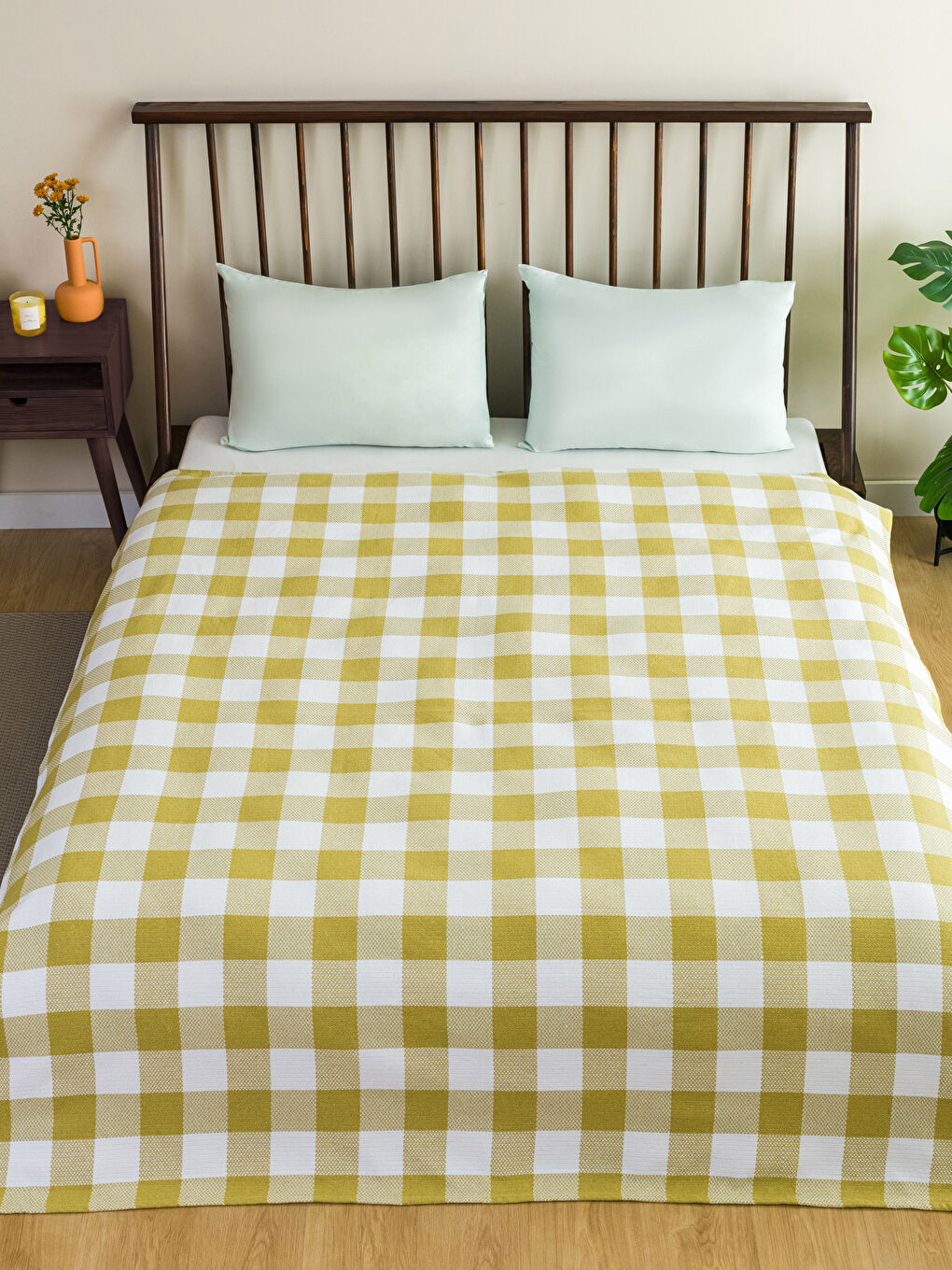 Yeşil Ekose Desenli Çift Kişilik Pike 200x220 cm-1