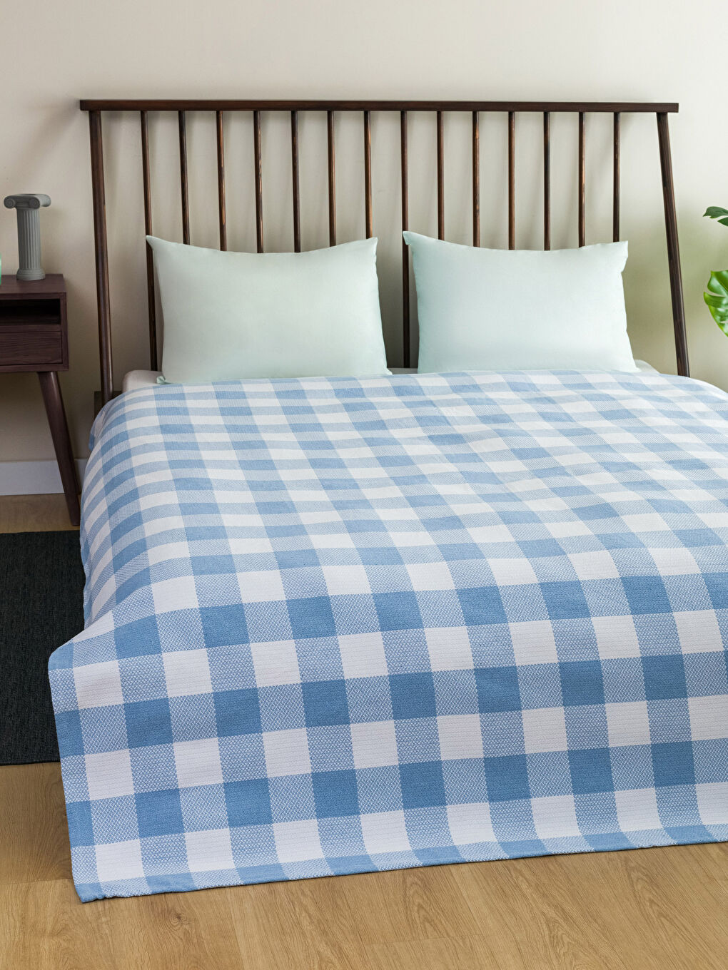 Mavi Ekose Desenli Çift Kişilik Pike 200x220 cm