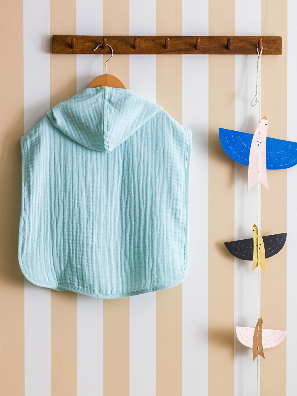 Turkuaz Kapüşonlu Basic Erkek Bebek Panço-1