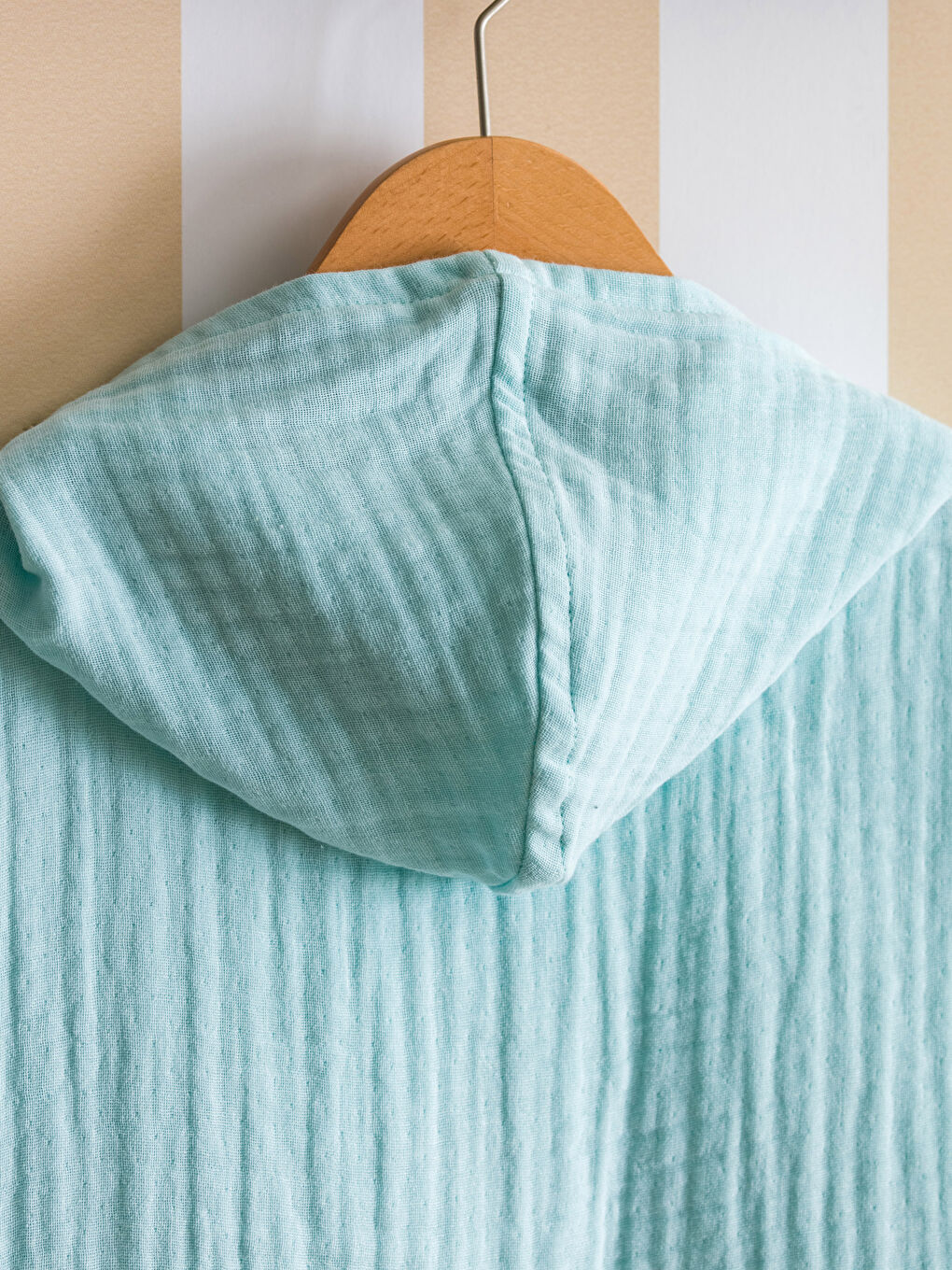 Turkuaz Kapüşonlu Basic Erkek Bebek Panço-3