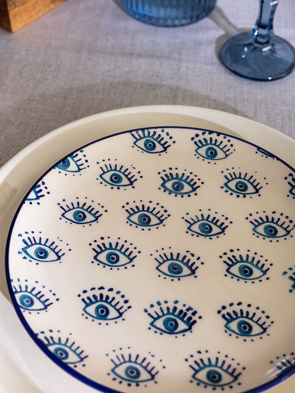 Mavi Göz Baskılı Seramik Tabak 21 cm-2