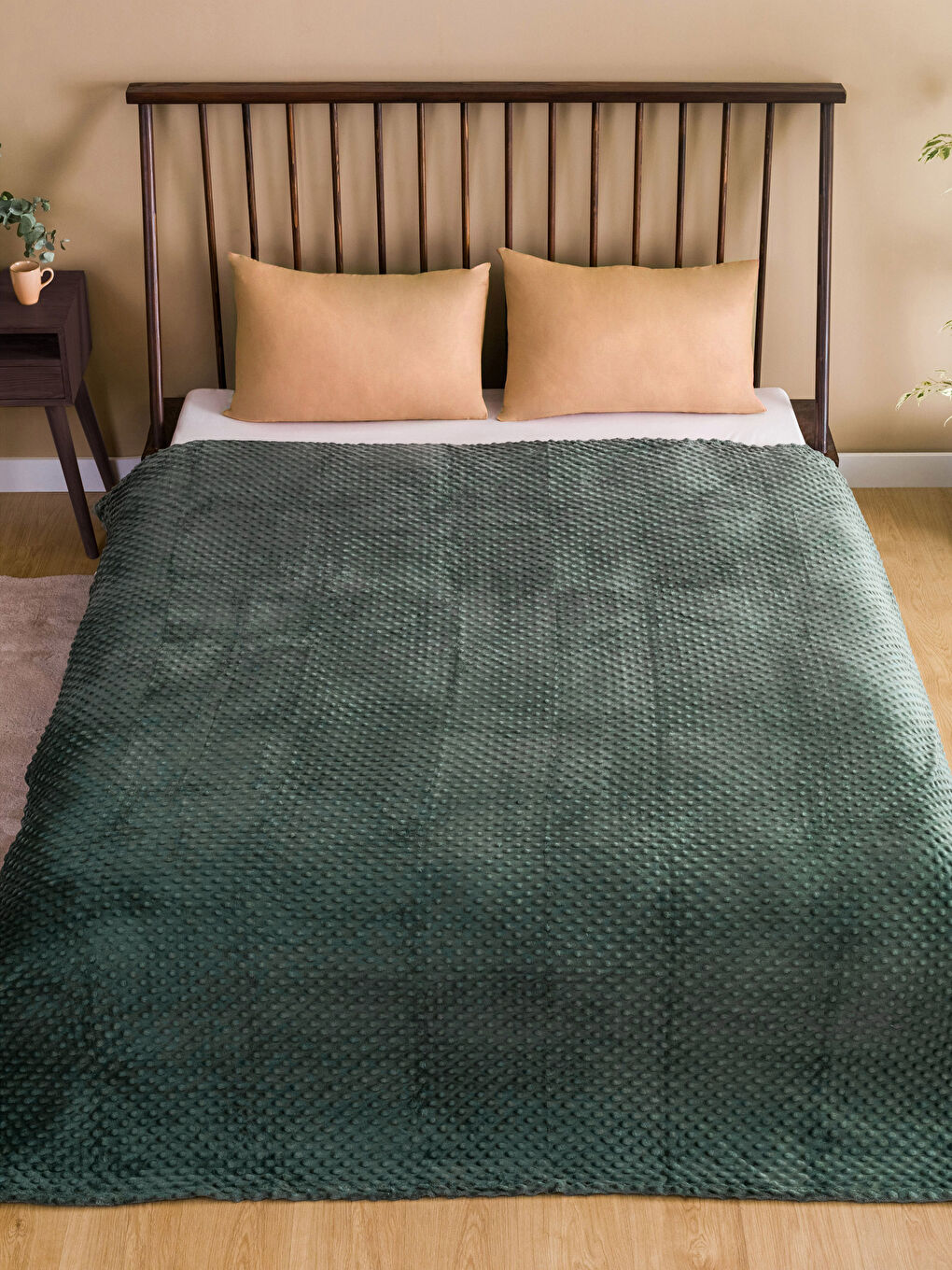 Haki Tomurcuk Desenli Welsoft Çift Kişilik Battaniye 200x220 cm-1