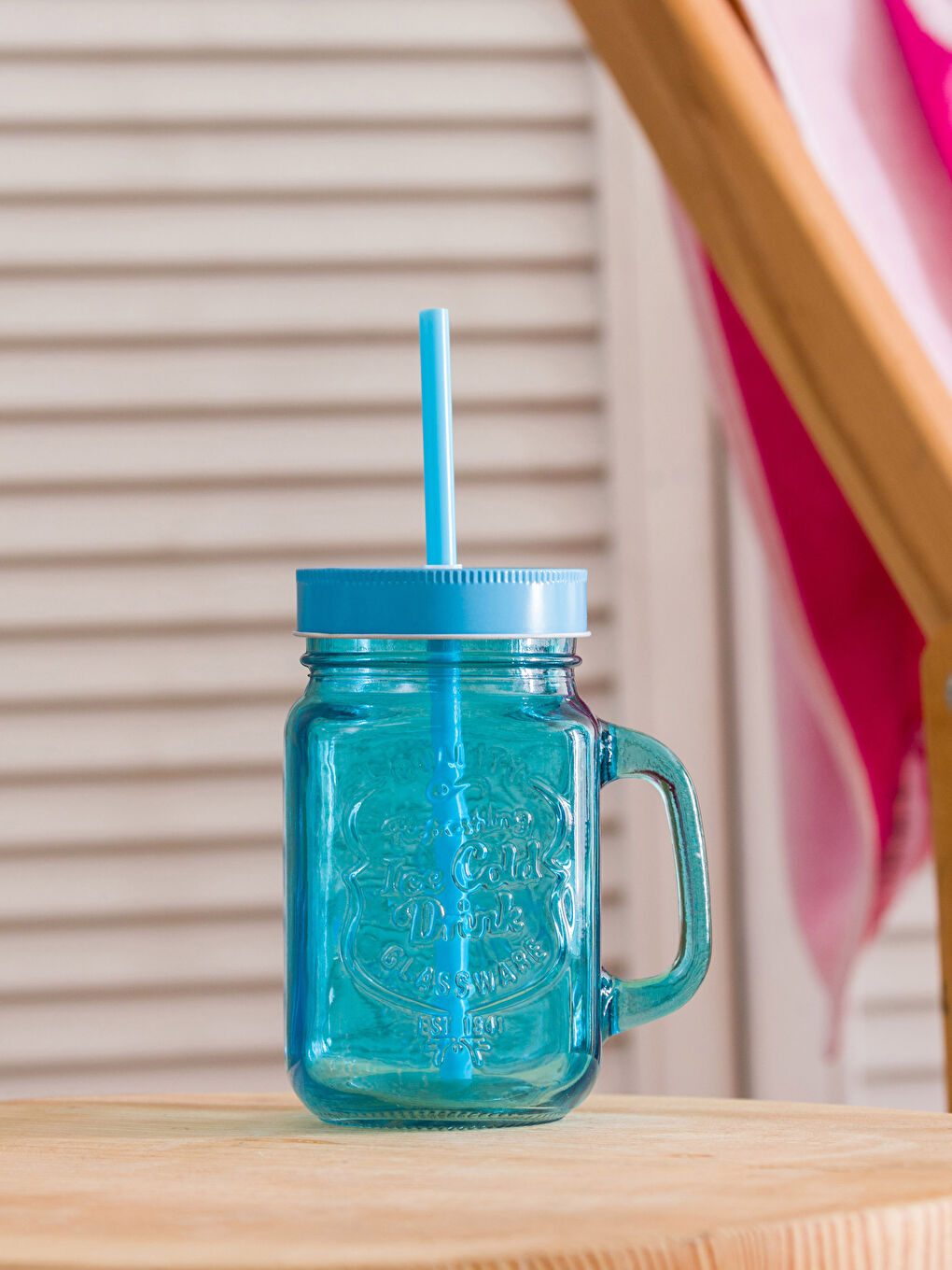 Mavi Pipetli Cam Kupa Bardak 420 ml