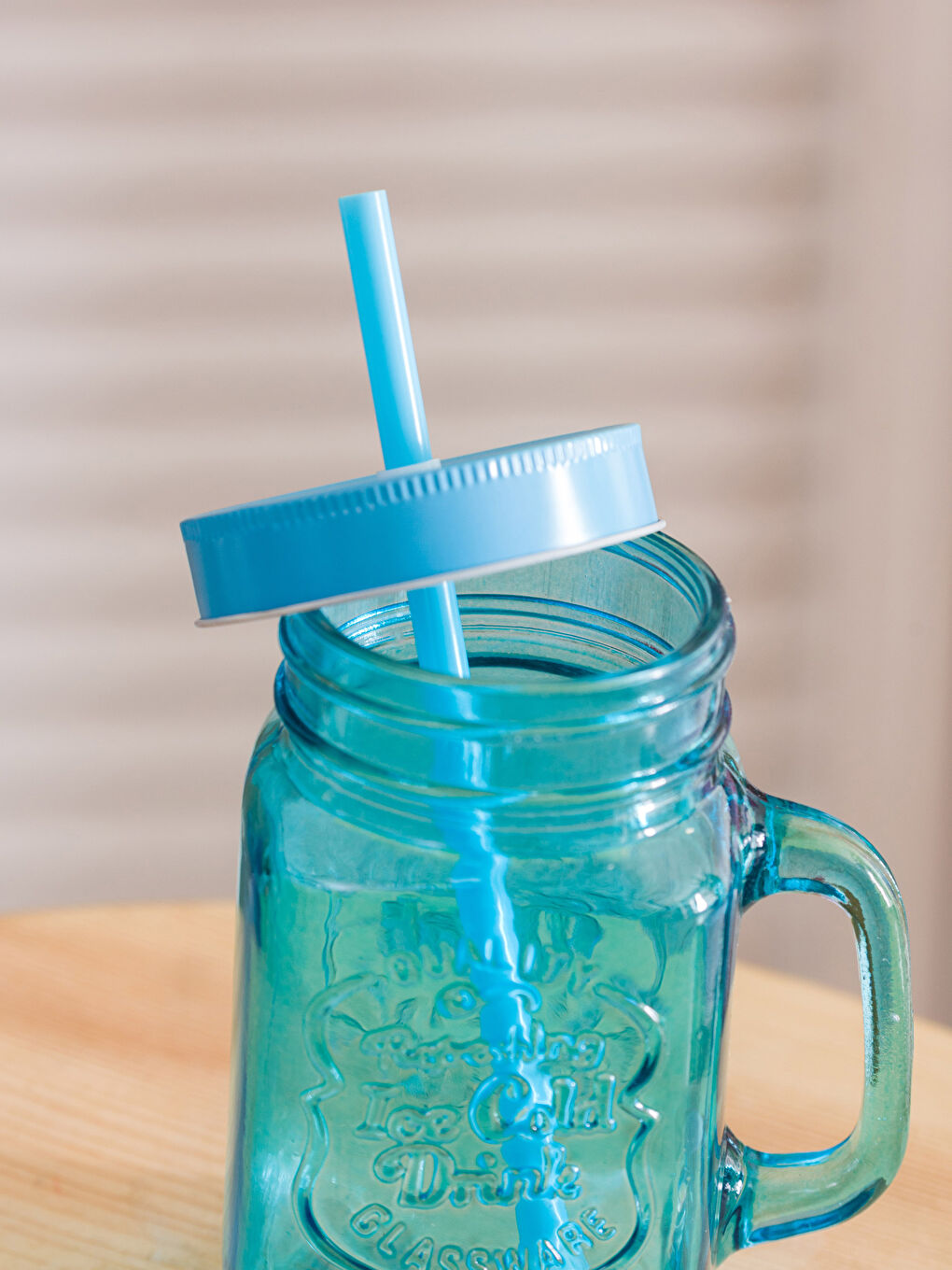 Mavi Pipetli Cam Kupa Bardak 420 ml-2