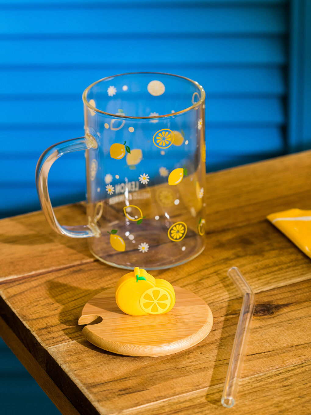 Karışık Limon Baskılı Cam Pipetli Bardak 450 ml-2