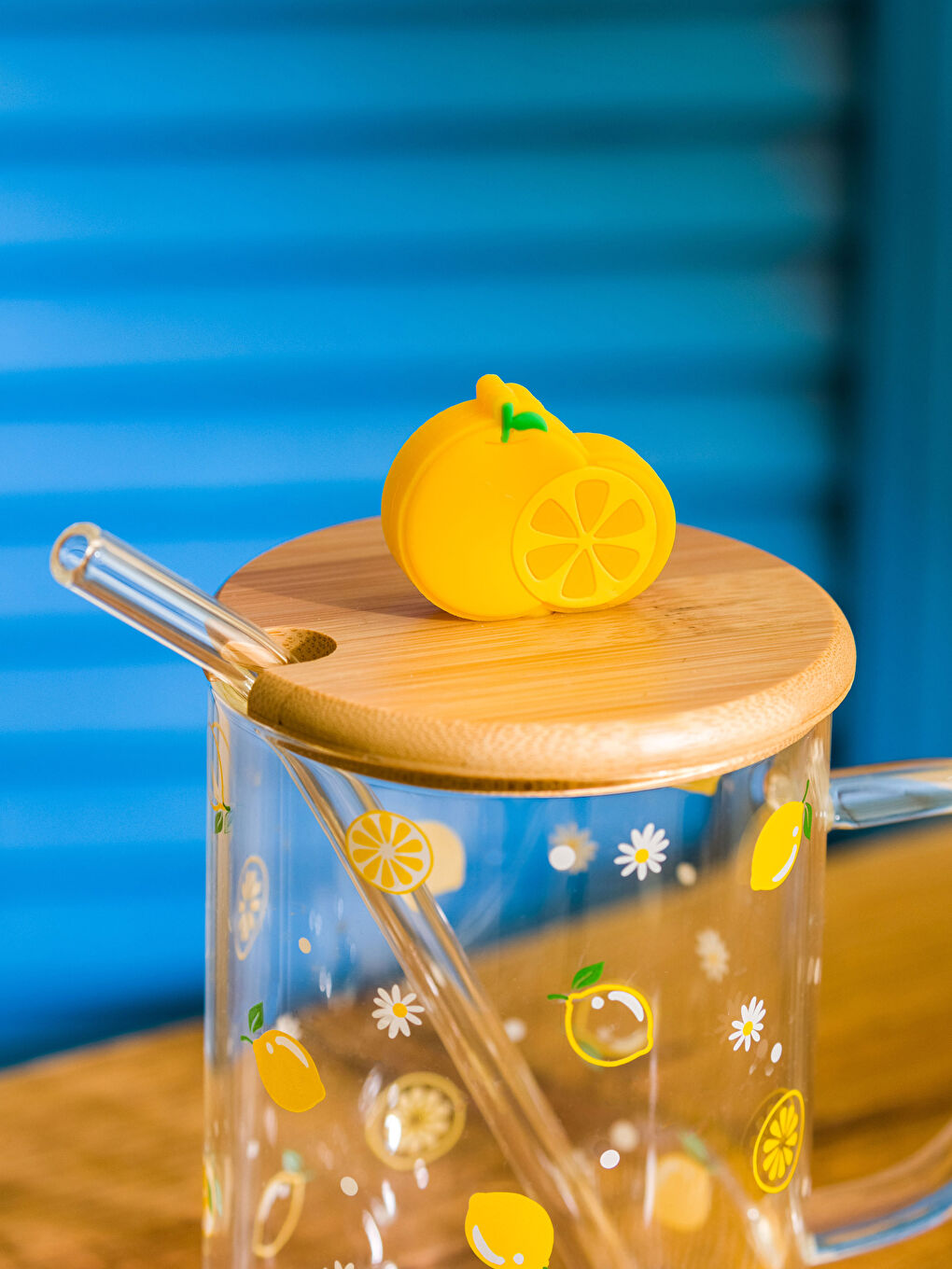 Karışık Limon Baskılı Cam Pipetli Bardak 450 ml-3