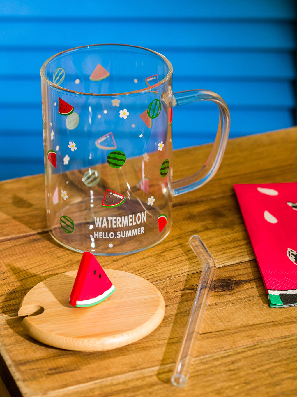Watermelon Patterned Glass with Straw 450 Ml-2