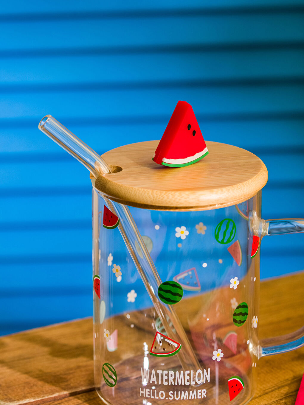 Watermelon Patterned Glass with Straw 450 Ml-3