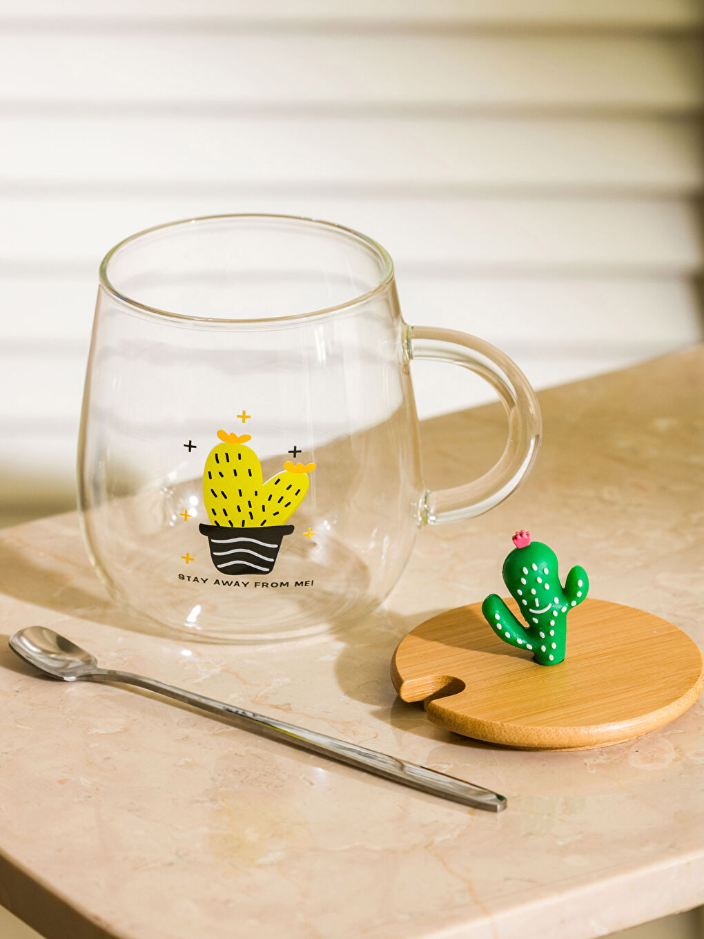 LCW HOME Cactus Patterned Glass with Spoon 450 Ml -S3AL19Z8-F9C