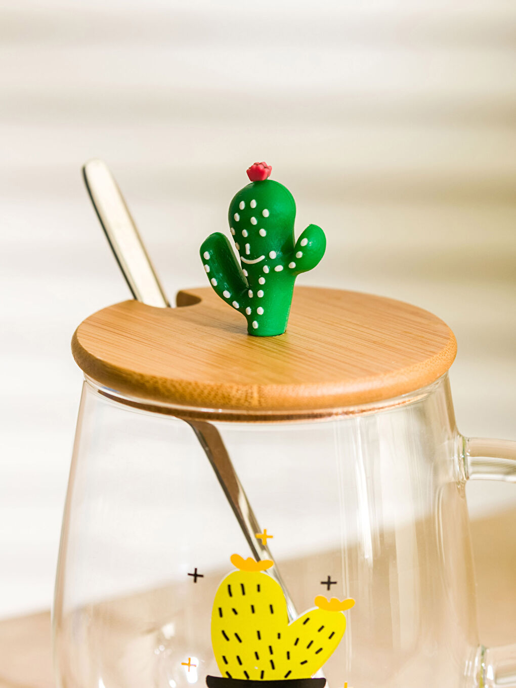 LCW HOME Cactus Patterned Glass with Spoon 450 Ml -S3AL19Z8-F9C