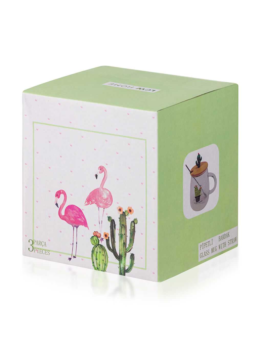 LCW HOME Cactus Patterned Glass with Spoon 450 Ml -S3AL19Z8-F9C