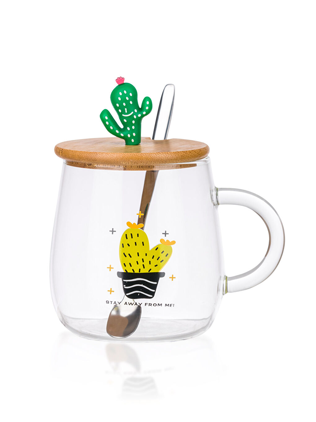 LCW HOME Cactus Patterned Glass with Spoon 450 Ml -S3AL19Z8-F9C