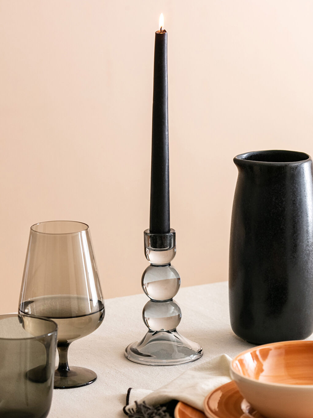 Gri Cam Şamdan 7x15 cm