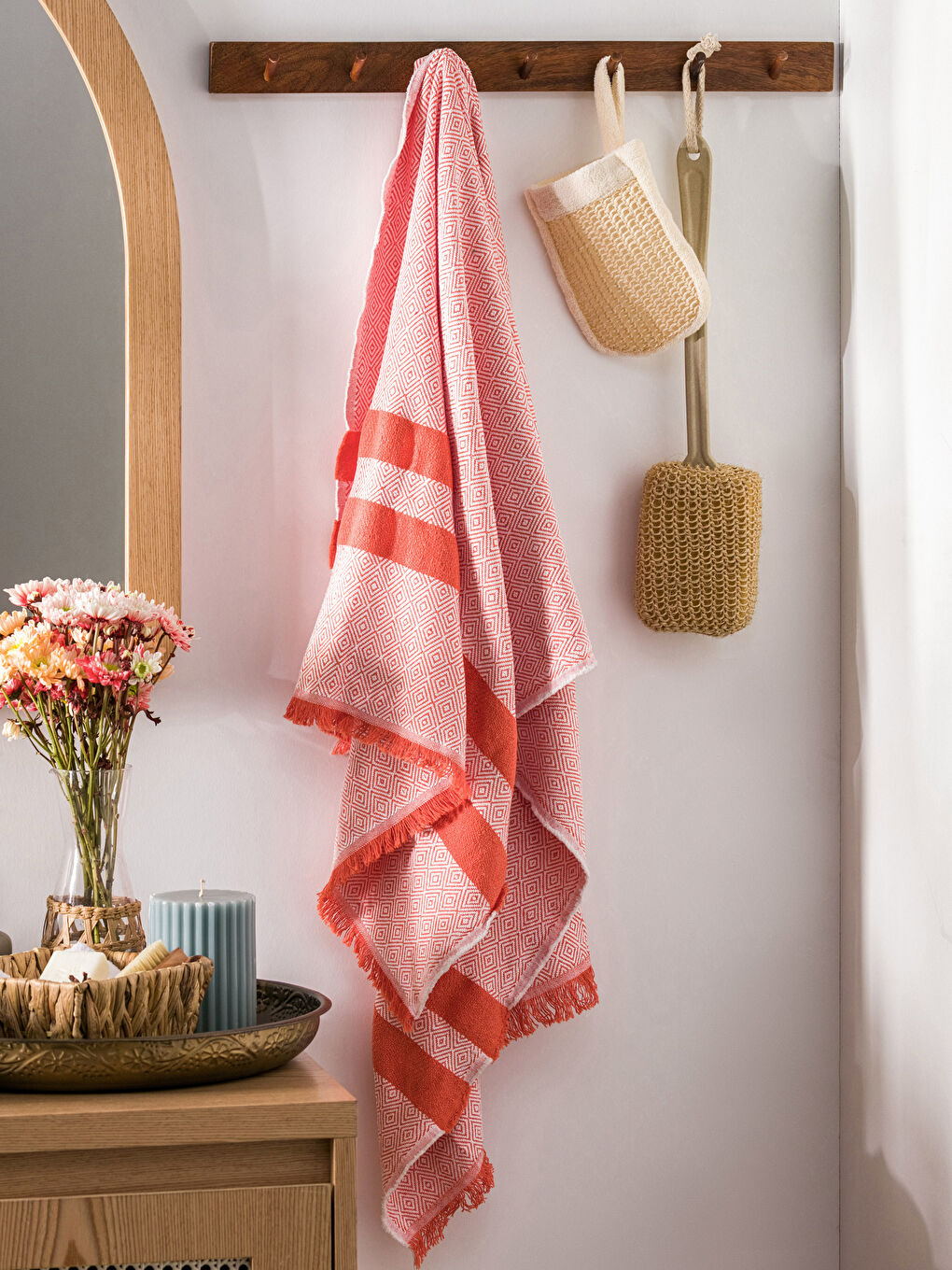 Turuncu Çizgi Desenli Havlu-1