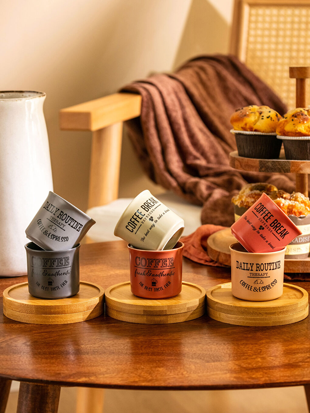 Принтті фарфор кофе шыныаяқ жинағы 6 дана-3