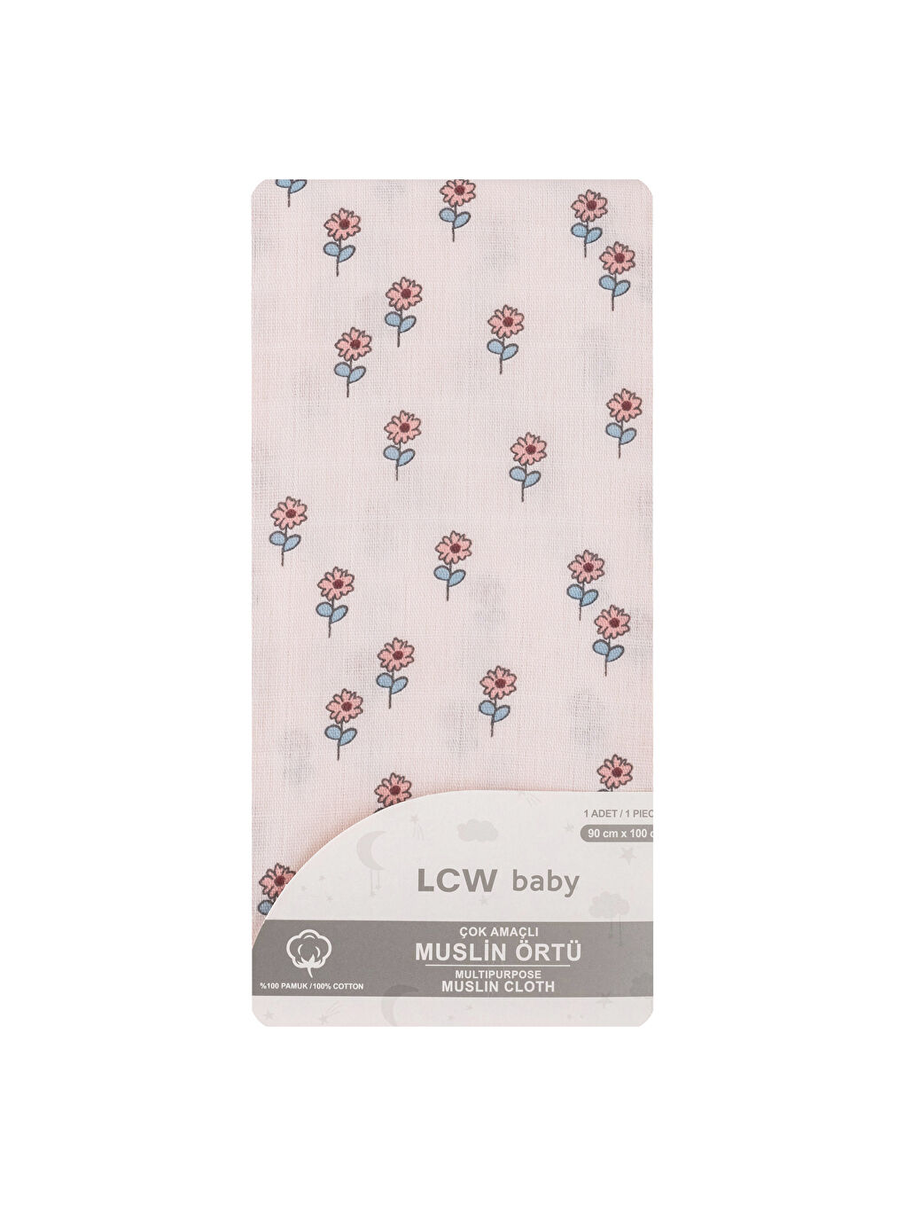 Ekru Baskılı Kız Bebek Müslin Bez 90x100 cm-2