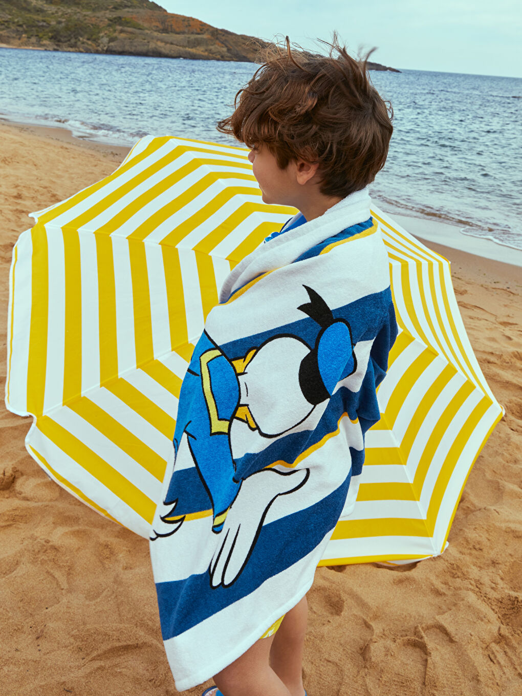 Donald Duck Patterned Hooded Boy Poncho Beach Towel -S3CY95Z4-F9C