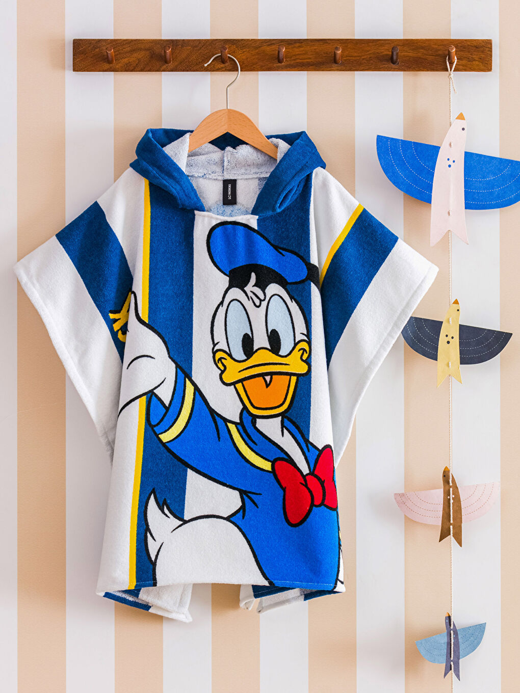 Donald Duck Patterned Hooded Boy Poncho Beach Towel -S3CY95Z4-F9C