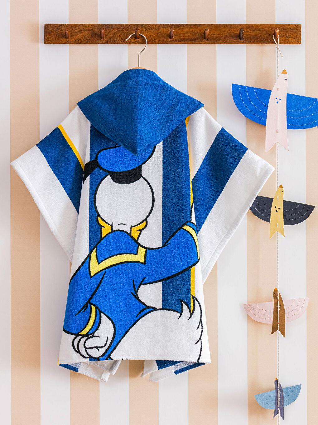 Donald Duck Patterned Hooded Boy Poncho Beach Towel -S3CY95Z4-F9C