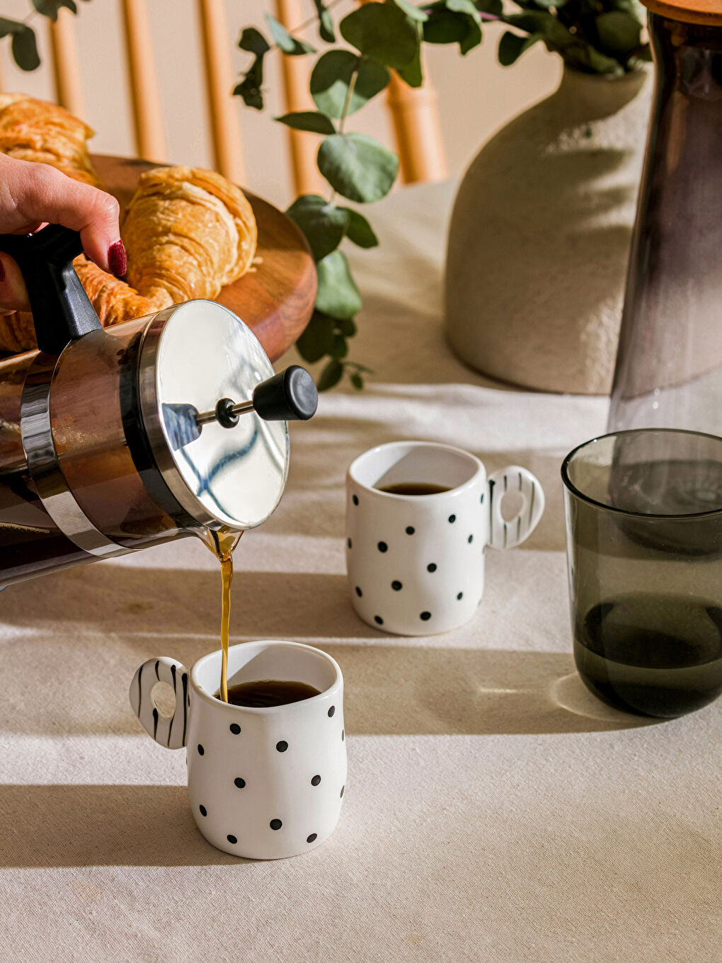 Siyah Baskılı El Yapımı Kahve Fincanı 2 Kişilik